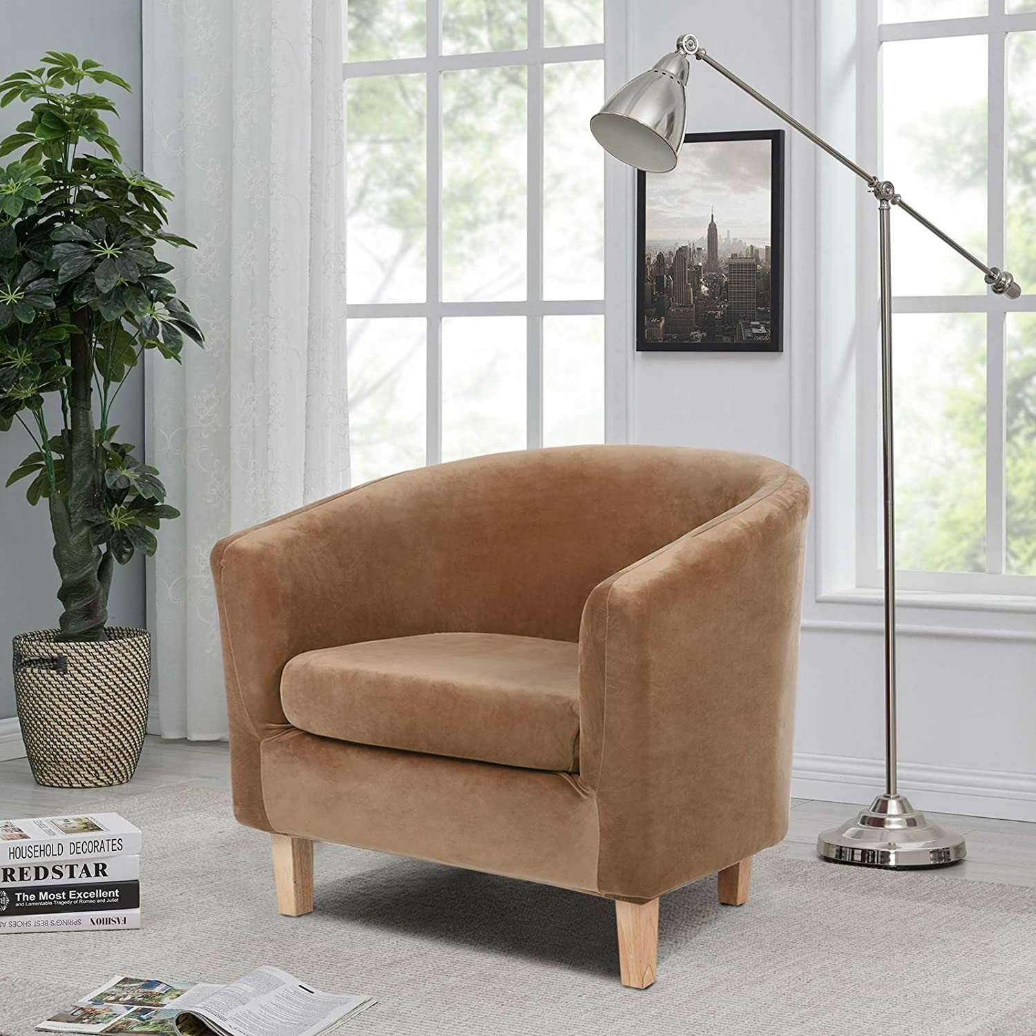 2 Piece Tub Chair Covers Velvet Stretch Armchair Slipcover Furniture