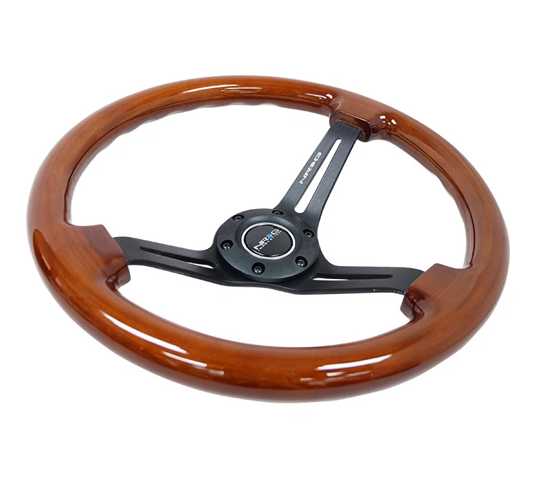 NUEVO NRG Volante Madera Marrón Grano Negro Radios 350mm 3" Profundidad RST-018BR-BK Foto 3 de 3