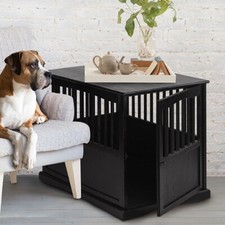 Dog Crate Wood End Table Pet Comfort Kennel Indoor Pet Furniture Large Black
