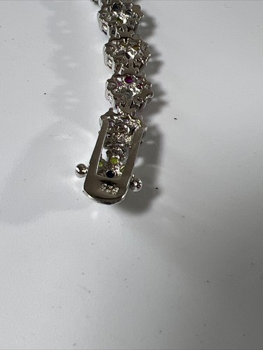 CLAD STERLING SILVER MULTI Flower Shape GEMSTONE BRACELET 925 Silver 6.75” - Picture 11 of 13