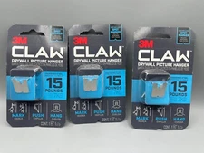 Lot of (3) 3M CLAW 15 LB Drywall Picture Hanger w/ Temporary Spot Marker NEW