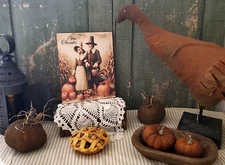 OLD COLONIAL VICTORIAN PRIMITIVE VINTAGE STYLE THANKSGIVING TURKEY PILGRIMS SIGN