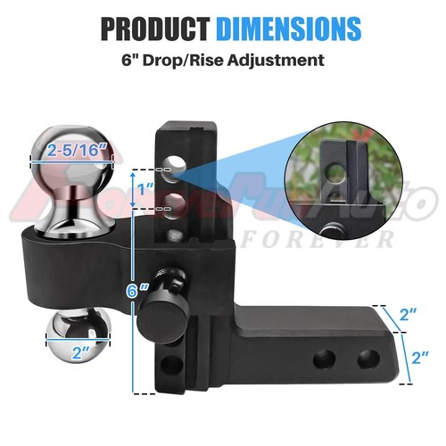 2" Receiver 6" Drop/Rise Adjustable Tow Hitch Dual Ball Mount Trailer ...