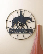 WELCOME SIGN WAGON WHEEL COUNTRY WESTERN COWBOY HORSE METAL WALL ART OUTDOOR