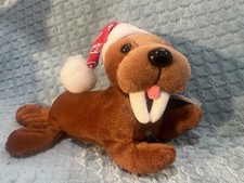1998 Plush Bean Bag Walrus w/Red Coca Cola Snowflake Night Cap 0141 w/tag