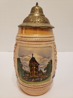 Vintage Hof-Saale Handpainted Lidded Stein DBGM inside Lid