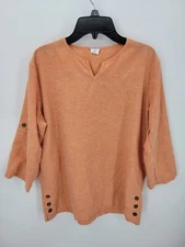 Ardian Dilefield Top Womens Medium Petite Orange 3/4 Sleeve Lagenlook Vintage