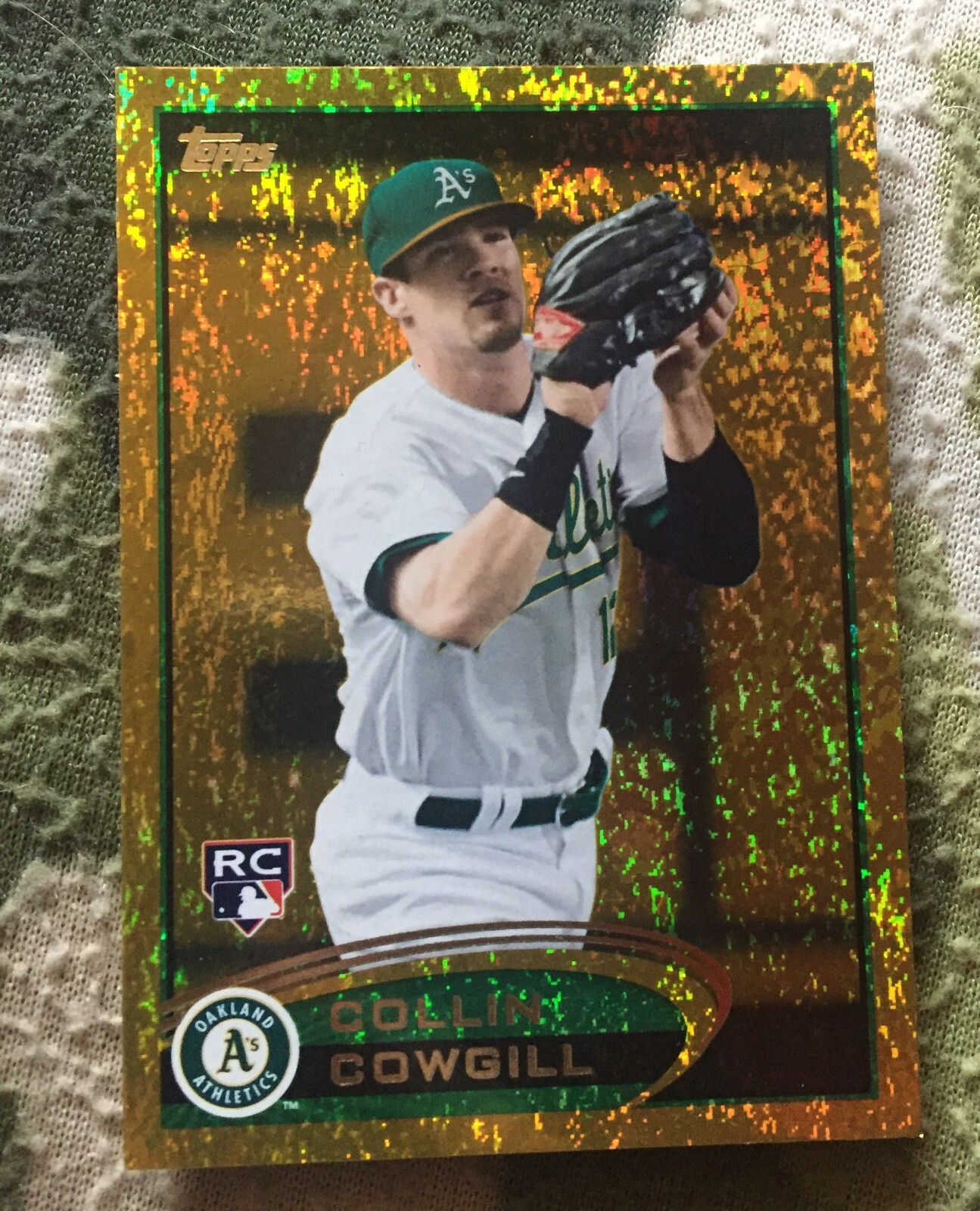 2012 Topps Collin Cowgill gold sparkle rookie card 502 Oakland