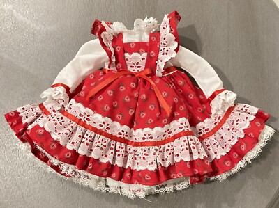 Vintage Handmade Red Heart Flowers Valentines Day Outfit 7.5  Dress for 15  Doll