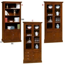 MOBILE LIBRERIA IN LEGNO COLORE NOCE SCURO A GIORNO CON VETRI E CASSETTI 181920