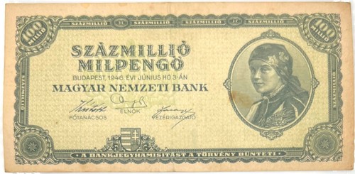 1946 Ungarn Szazmillio Mil-Pengo 100 Millionen Banknote - Bild 1 von 2