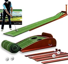 Golf Putting mat Green Indoor and Outdoor with Auto Ball LIGHT BROWN 