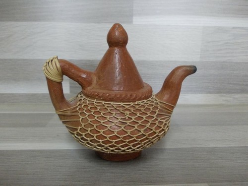 2er Set aus PERU Deckeldose + Krug Vase AUS TON MIT HANDGEWEBTER Jacke - Picture 6 of 10