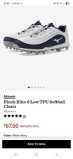 New Women's size 8, mizuno, flinch elite, low softball cleat, Navy & White