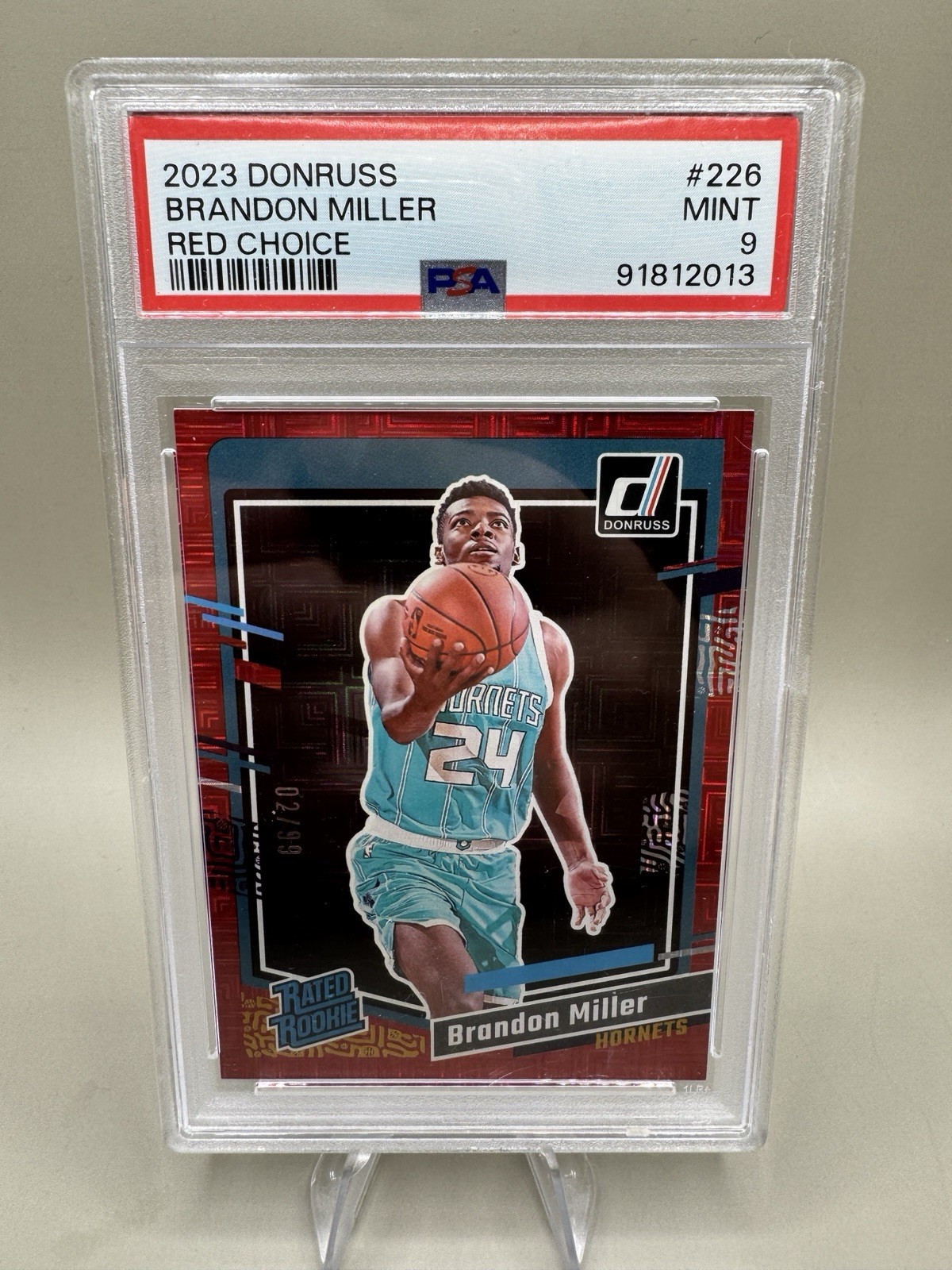 2023-24 Panini Donruss Rated Rookie Brandon Miller Choice Red /99 (RC) PSA 9