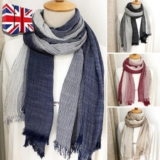 Cotton Linen Men's Scarf Winter Warm Striped Tassel Scarf  Male Accessories 