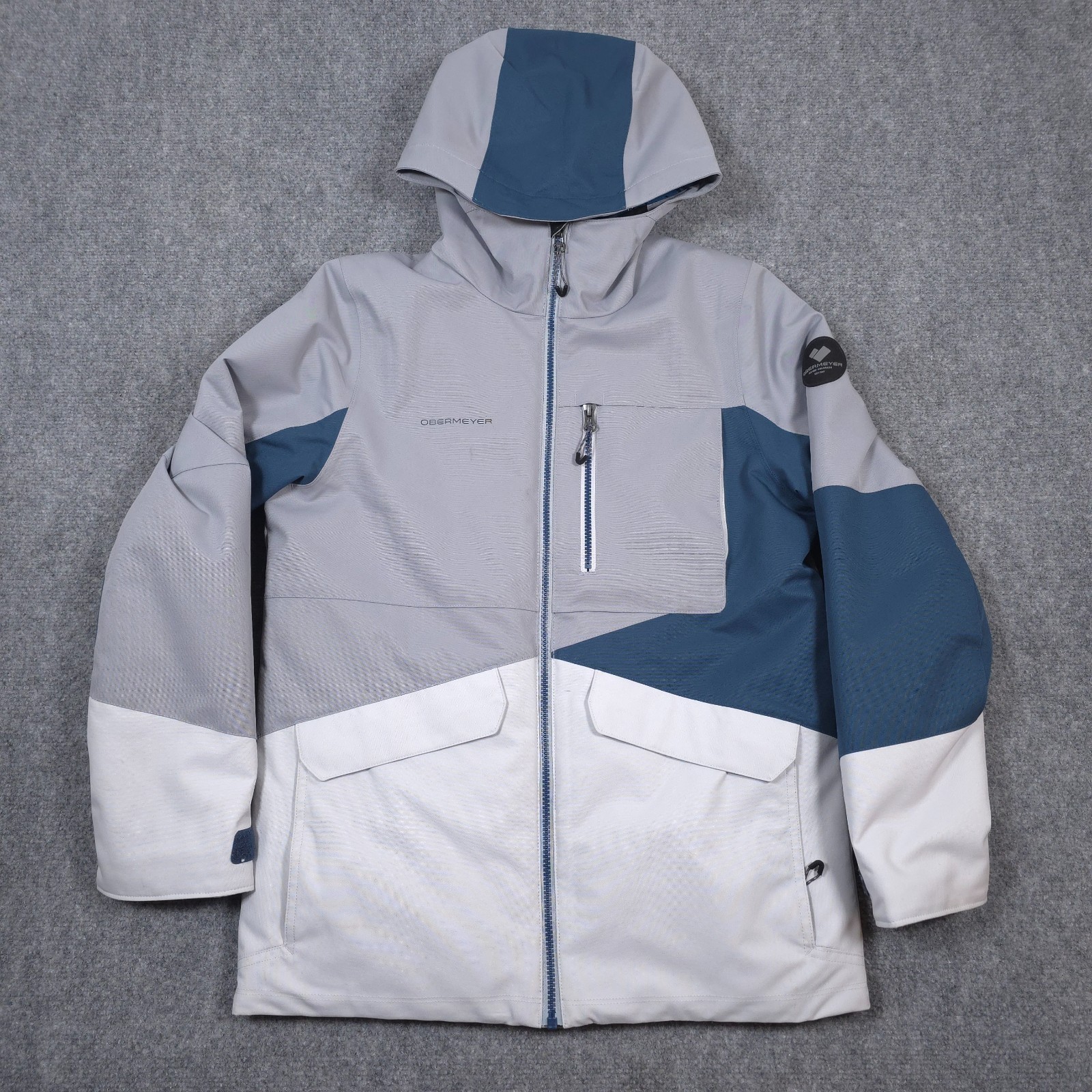 Obermeyer Gage Ski Jacket Teen L (14-16) Gray/Blue Colorblock Insulated READ