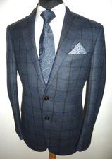Hart Schaffner Marx Tweed Jacket Blazer Blue Check Men's 38 Country Sport Coat