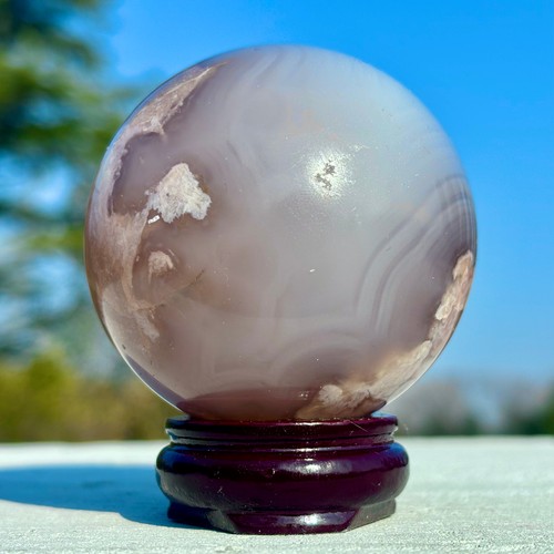 303G Natural Black Cherry Blossom Agate Quartz Sphere Crystal Energy Ball Gem - Bild 2 von 24