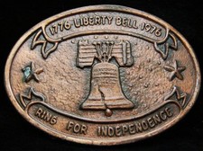 IH11118 VINTAGE 1976 LIBERTY BELL OVAL BRASSTONE BICENTENNIAL BUCKLE