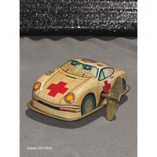 Vintage Tin Wind Up Toy Ambulance Litho Metal Red Cross WORKING