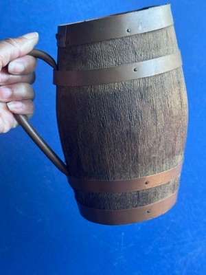 Vintage French Country Coopered Wood Barrel Pitcher Rustic Wine Cider Jug 1930s
