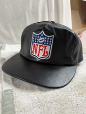 Vtg 90s NFL Shield Logo Leather Hat JH Design Group Made in USA Strapback Cap