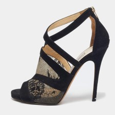 Sandali flyte neri Jimmy Choo in pizzo e camoscio taglia 40