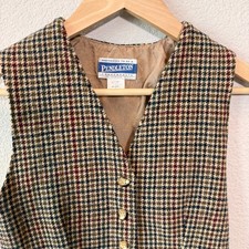 Pendleton Knockabouts 100 Wool Plaid Vest Womens 6 Brown Houndstooth USA