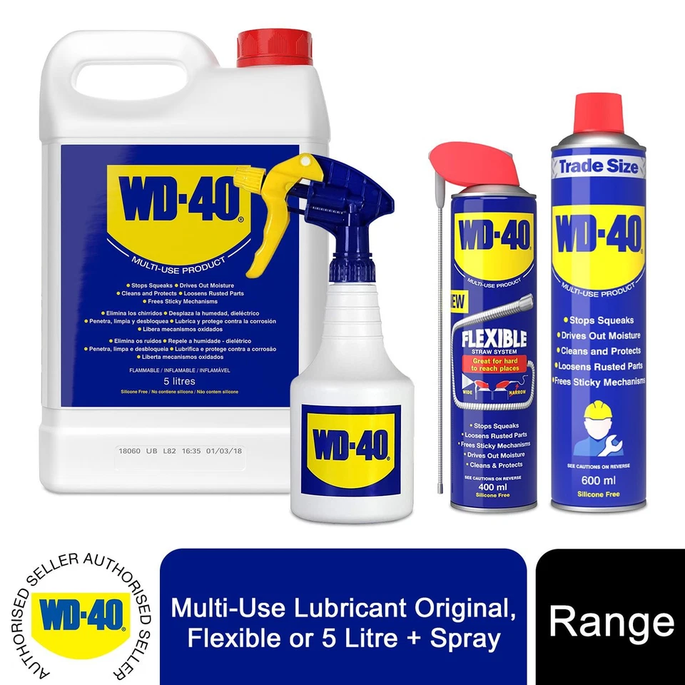 WD-40 Multi-Use Lubricant Original 600ml x2, Flexible 400ml x3 or WD40 5L +Spray