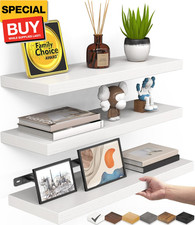 White Floating Shelves for Wall   Rustic Wood Wall Shelves with Metal Brackets f