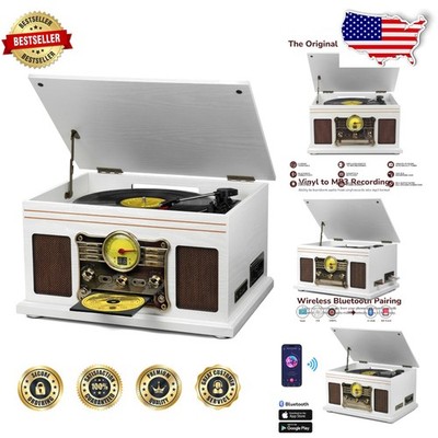 3-Speed Turntable: Bluetooth, Vinyl to MP3, CD, Cassette, FM Radio, White