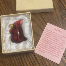 VINTAGE HAND BLOWN ART GLASS Little  Red Hen Prosperity FIGURINE