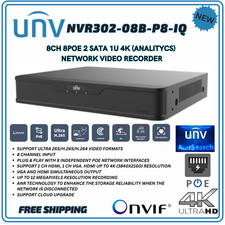 UNV Uniview NVR302-08B-P8-IQ 8CH 1 HDD NVR Plug  Play PoE Interface ONVIF NOHDD