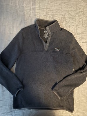 LL BEAN Sweater Fleece Pullover Mens Medium Black Snap Mock Neck