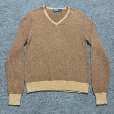 Polo Ralph Lauren Mens Sweater Size L Brown Cashmere Pullover V-Neck Vintage