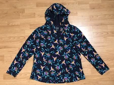 Coolibar Catalina Hoodie Pullover Womens L Navy Bird UPF50+ Stretch Cotton Blend