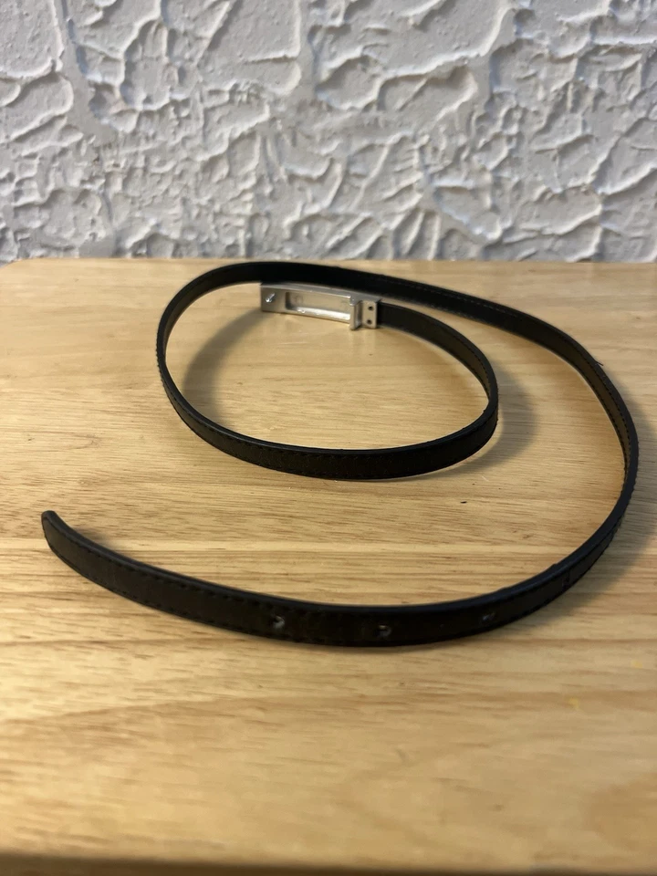 Michael Kors Black Leather Skinny Belt Silver Buckle 34.5” Women’s Designer - Image 4 of 4