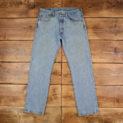 Levis 501 Jeans 33x32 Blau Regular Straight Faded Light Stonewash Button Denim