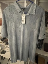 Adidas Golf Textured Print Polo Shirt Men's Size XL Blue/Grey NWT 70