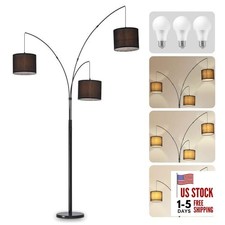 DLLT Modern Floor Lamp for Room: Black Tree 3-Light Black Black Linen Shades