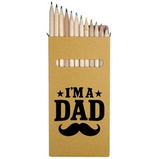 12 x ' I'm a Dad Moustache Design' Long Colour Pencils PE00078819