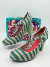POETIC LICENCE NIB Right Stripes Pumps SZ EU42/10 Teal Beige Maryjane Shoes