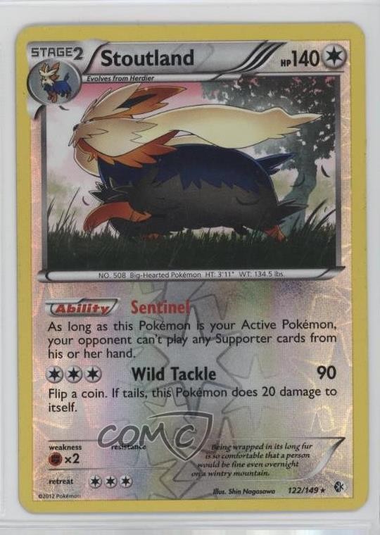 Stoutland Reverse Foil Pokemon Black & White Boundaries Crossed #122