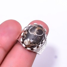 Turritella Agate -Wyoming 925 Sterling Silver Ring s.8 R20, Christmas Gift