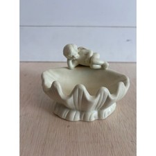 Vintage Cherub Angel Shell Soap Dish Ceramic White Conch Vanity Sink