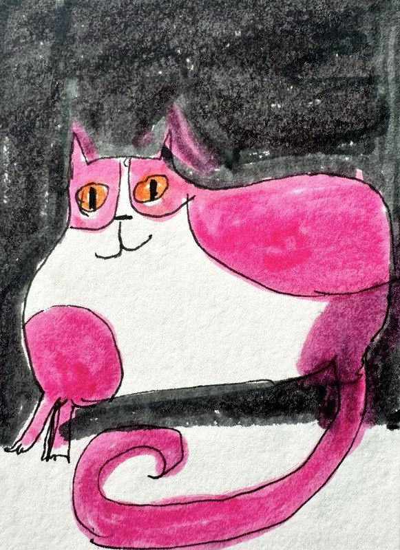 Original ACEO Painting Cat Miniature Art Card By Carole Collins M8