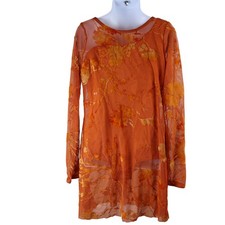 Weissman Lyrical Dance Costume MC Orange Gold Floral Sheer Long Sleeve Leotard