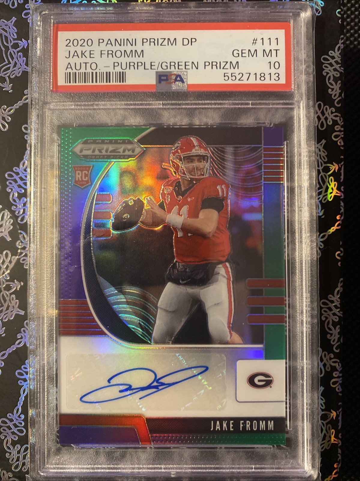 Jake Fromm Panini Prizm Draft Picks #111 Autograph-Purple/Green Prizm