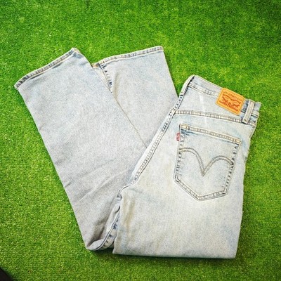 Levi's Jeans Damen 30 Ribcage Straight Blau Button Fly Denim Hose Klassisch